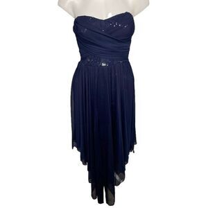 City Triangle Blue Strapless Sweetheart Neck Sequin High Low Dress Sz 3